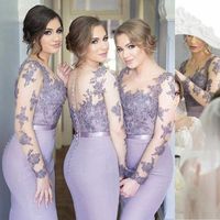 Robes de demoiselles d 'Honneur 섹시한 인어 환상 Appliques Lace 저렴한 Vestido de Festa Longo Long Sleeve Purple Bridermaid Dresses