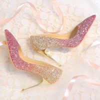 Bingling Ombre zapatos de boda con lentejuelas para la novia del estilete del talón Prom banquete tacones altos más el tamaño del dedo del pie señalado 3 colores zapatos de novia