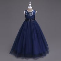 Real Navy Blue Tulle Flower Girl Dresses With Bow A Line Floor Length Kids Girls Pageant 2019 Vintage Lace first communion holy dresses