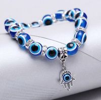 Novo 10 Pçs / lote Moda Azul Olho do Mal Pulseiras de Cristal Sorte Encantos pulseira Jóias DIY para As Mulheres