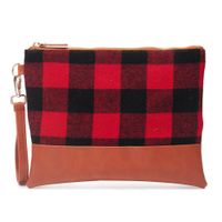 Red Buffalo Plaid Cosmetic Bag Flannel Black Leopard Handbag...