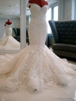 Michael Cinco Sheer Backless Garden Bröllopsklänningar 2019 Mermaid Off-Shoulder Elegant Ivory Lace Appliques Major Beadwork Bridal Gowns