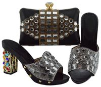Mode schwarze Frauen Schuhe und Tasche mit großen kristallischen afrikanischen Pumpen Match Handtasche Set für Kleid FGT003, Ferse 10 cm