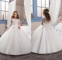Princesa Lace Hollow Flor Menina Vestido Para Casamentos 2018 New Sheer Sleeves Longa Primeira Comunhão Vestidos De Festa de Aniversário Meninas Girls Pageant Dress