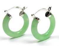 Jewelry Natural light Green Jade silver Click Hoop Earrings