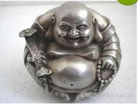 Buddismo Collect Tibet Argento "felice" Statua di Buddha Argento tibetano decorazione prese di fabbrica bronzo dimensioni: 5x4x3cm