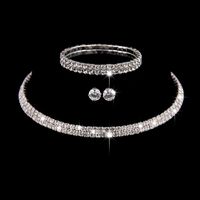 Silver Color Coller Crystal Bijoux de mariée Ensembles de perles africaines Strass Collier de mariage Collier Boucles d'oreilles Bracelet pour femmes