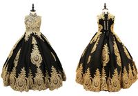 Seksi Siyah Ve Altın Dantel Çiçek Kız Elbise 2022 Korse Ile Yüksek Boyun Korse Geri Kristal Balo Tasarımcı İlk Communion Pageant Elbiseler