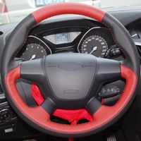Черный красный натуральная кожа DIY ручной сшитые крышки рулевого колеса автомобиля для Ford Focus 3 2012-2014 Куга побег 2013-2016