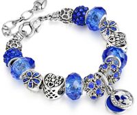 925 Silber überzogene und legierte Perlensträhte handgefertigte blau österreichische Muranoglas lose Perlen Ketten für gute Schwestern Freundschaft Charms Armbänder in 18 + 3 cm, 19 + 3 cm