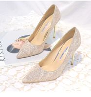 Brilhando Sapatos De Casamento De Renda Para A Noiva de Lantejoulas Salto de Agulha Banquete de Salto Alto Plus Size Apontou Toe 4 Cores Sapatos de Noiva