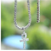 24 "Dorado plata Hip Hop Rock Style Jewelry Sparking Bling Crystal Tennis Cadena CZ Cross Pendant Mens Tennis Chian Cross Collar