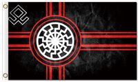 Dijital Baskı Özel 3x5ft Siyah Güneş Bayrağı 90x150 cm Polyester Kolovrat Slav Sembol Güneş Tekerlek Svarog Solstice Runes Banner