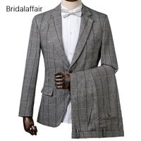 Гвенвифар новый Desigens на заказ жених смокинги серый плед мужской костюм для свадьбы выпускного вечера формальные тонкие мужские костюмы 2шт 2018 (куртка + брюки)