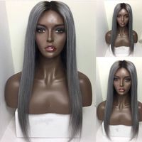 Synthetic Lace Front Wig Natural Wave Middle Part Natural Hairline Dark Roots Ombre Hair Grey Gray Women&#039;s Lace Front