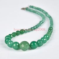 6-14mm Facettierte hellgrüne Jade Runde Edelstein Perlen Halskette 18 "