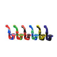 U-Shaped Portable Hookah Silicone Pipe Dry Herb Unbreakable Water Percolator Pipes 12.5cm glass bowl blunt