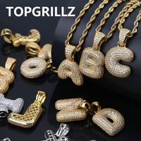 A-Z Colgante de letras personalizadas para hombres N Micro Pave Cubic Circon DIY Hip Hop Necklace con cadena de cuerdas