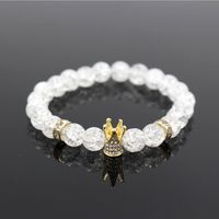 Micro Pave Branco CZ da cor do ouro Rei Crown Charm Bracelet Men Dull polonês Branco Popcorn Pedra Bead Bracelet jóias para as mulheres