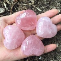 Natural Rose Quartz Heart Shaped Pink Crystal Carved Palm Lo...