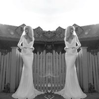 Inbal Dror elegante satinado vestido de novia sexy cuello en V de encaje de manga larga de tren de barrido vestidos de novia por encargo diseñador vestidos de novia