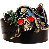 Mode nieuwe mannen lederen riem metalen gesp gekleurde piraat mes riemen punk rock overdreven schedel piraat riem hiphop gordel