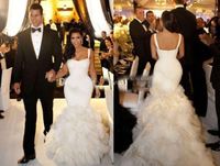 Vestidos de casamento Sexy cabido Trumpet sereia nupciais com cintas de espaguete celebridade Kim Kardashian vestido de casamento Custom Made