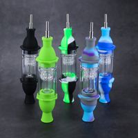 Silicone Collector Kit Concentrate Smoking Hand Glass Water Pipe with Titanium Nail Dabber Straw Oil Rigs for Dry Herb Wax Bong