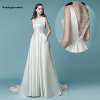 Сатиновое свадебное платье 2021 Vestido de Nooiva Smples Gelinlik Простые свадебные платья с карманным слоновым покрытием Crystal Bridal Prodal