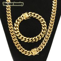 Qualitäts-Edelstahl-Schmucksachen 18K Gold überzogener Drache Latch-Haken Cuban Link Halskette Armbänder für Herren Curb Chain 1.4cm Breite