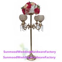 Çiçek standı 5-arms metal kristal kolye düğün mumluk ile metal şamdanlar merkezinde parti dekorasyon best0003