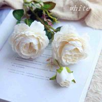 Rose Artificial Flowers 3 Heads Rose White Silk Flowers Red ...
