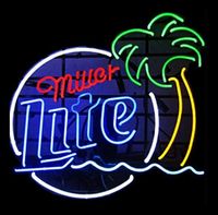 Miller Lite Palm Tree Szklana rura Neon Sign Home Beer Bar Pub Rekreacja Room gry Światła Windows Szklana ściana Znaki 24 * 24 cale