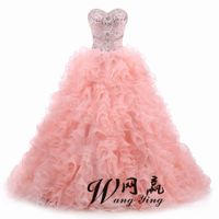 Real Photo Quinceanera Kleider Ballkleid Liebsten Organza Kristalle Perlen Rüschen Rose PinkDetable Sweet 16 Pageant Kleider
