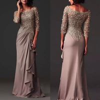 Elegant Chiffon Lace Evening Dresses Bridal Mother Formal Maxi Gowns Plus size 3/4 Sleeves Fashion Prom Maxi Gowns Dusty Pink Winter Autumn
