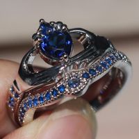 Vecalon Lovers 5A Birthstone For Claddagh White Zircon Cz Men Gold Filled Blue Set Band Ring Wedding Engagement Women Gift Bwwuu