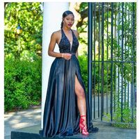 Compre al por mayor Vestido De Fiesta Con Abertura En La Pierna Negra de  bajo precio \u0026 de calidad con envío gratuito | Es.DHgate