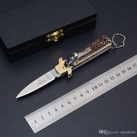 Италия Hubertus Solingen 6,7 дюйма рога ручка одностороннее действие тактическое кемпинг охота на выживание карманный нож с деревянной коробкой подарок EDC коллекция