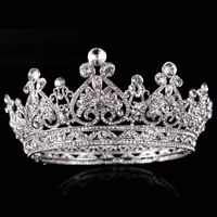 Biżuteria ślubna Srebrny Pełny Okrąg Rhinestone Duża Korona Bride Princess Crown Wedding Akcesoria Europejskie Korony Akcesoria do włosów