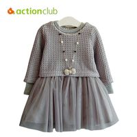 Actionclub девочки Dress весна осень платья для девочек вязаный свитер с длинным рукавом Dress 2 шт. дети дети Party одежда