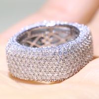 Tamaño 5-10 lujo de la joyería 925 de plata esterlina de relleno Pave anillo de la venda de las mujeres Mirco por completo blanco Sapphire CZ Diamond Promise anillo de bodas para los amantes