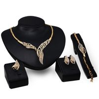 Dubai 18k Gold Anhängerblatt Halskette Sets Mode Afrikanische Diamant Hochzeit Brautschmuck Sets (Halskette + Armband + Ohrringe + Ring)