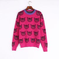 العلامة التجارية القطط باتن Knitwears إمرأة مصمم الملابس الفاخرة طاقم الرقبة يتأهل البلوفرات شارع العليا مصمم النساء الملابس