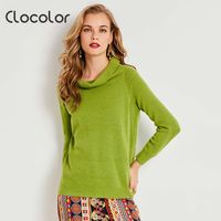 Clocolor Frauen Solide Umlegekragen Volle Hülse Strickpullover Grüne Farbe Lässig 2017 Herbst Frauen Pullover