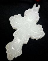 Natürliche Jade Afghanistan Weiße Jade Spitze Kreuz Statue Anhänger Schmuck Glücklich Amulett Hand Gravur Feinschmuck