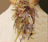 De gama alta personalizada corona de oro goteo ramo de la boda rama de la hoja de cobre broche ramo de novia