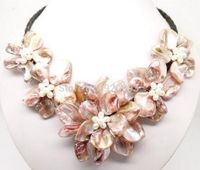 spedizione gratuita nuova rosa-colore di collana di conchiglie di conchiglie di perle lunghe 18 "
