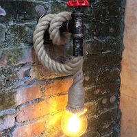 E27 Retro Industrial Hemp Rope Wall Lamp Metal water pipe Fa...