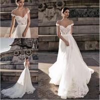 Gali Karten 2018 robes de mariée bohème pure de l'épaule dentelle illusion corsage une ligne balayage train robes de mariée dos nu