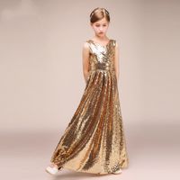 ゴールドスパンコールの小さな女の子のページェントデス2018ジュエルネックカスタム輝く子供たちのフォーマル着ウェディングの花の女の子のドレス
